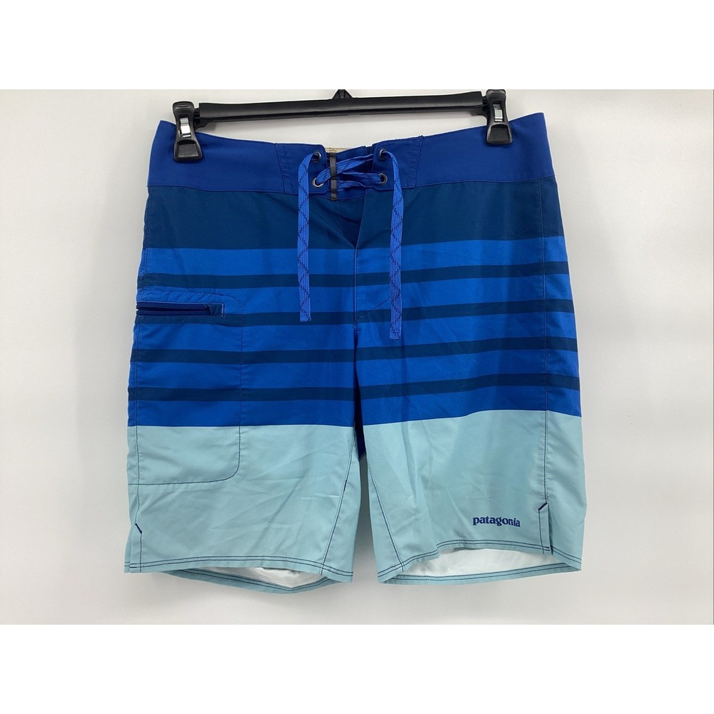 PATAGONIA Stretch Planing Boardshorts Blue Striped Swimming Trunks Men's Size 30